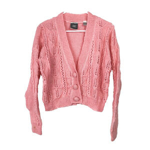 Vintage Gerard Works Pink Open Weave Short Knit Mohair Blend Cardigan Small